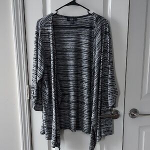 AGB Women's Black and Gray Striped Cardigan 2x